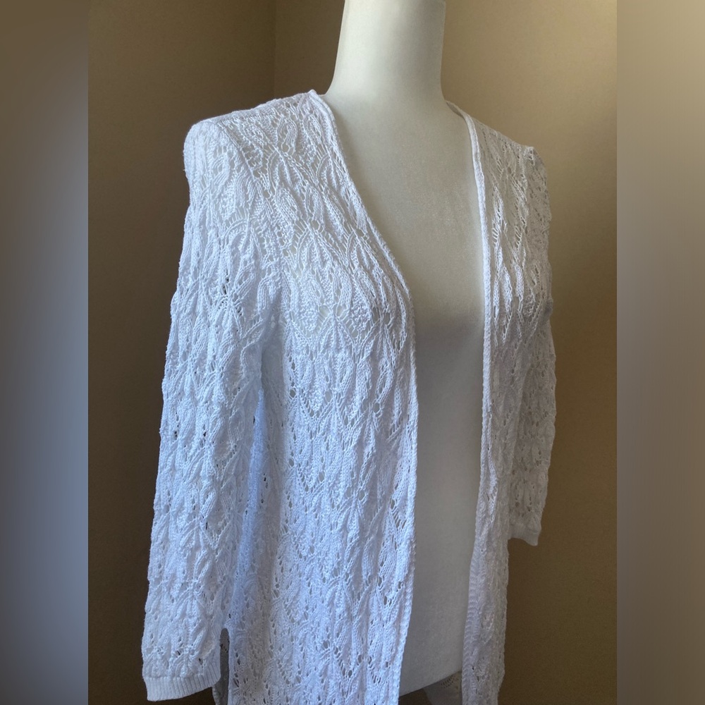 White Crotchet Cotton Cardigan Sweater